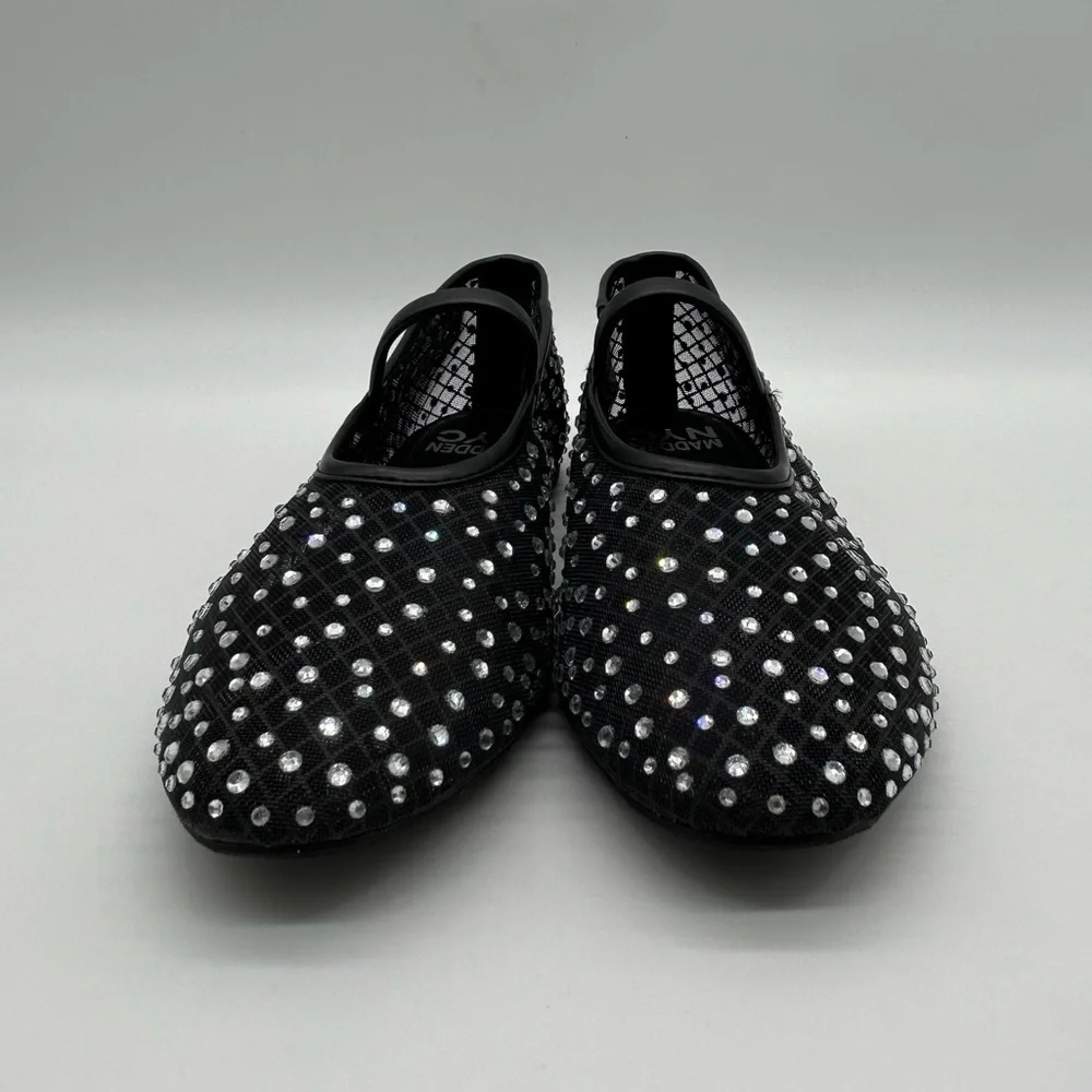 Madden NYC Black Mesh Rhinestone Mary Jane Flats | Size 6 | Vegan | New in Box - Picture 4 of 11